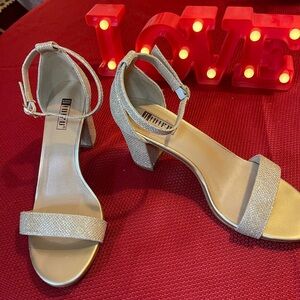 Glittering Silver Ankle Strap Heels